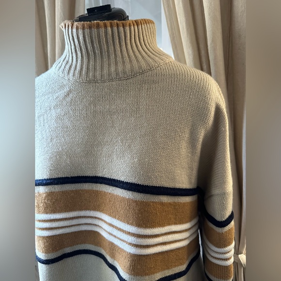 South Pole Vintage beige mock neck sweater with mustard, black, & white stripes - Picture 4 of 13